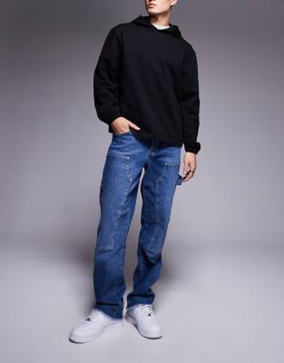 Sixth June Carpenter Wide Leg Jeans In Dark Denim-blue