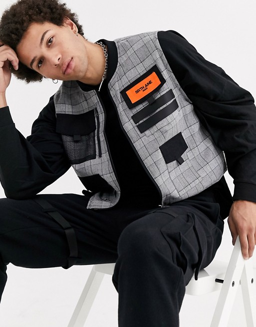 Sixth June checked cropped utility vest in grey