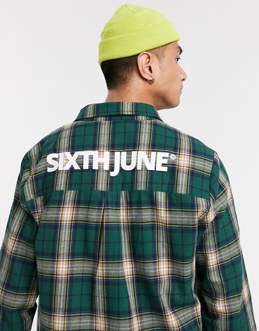 Sixth June checked shirt with back logo in green