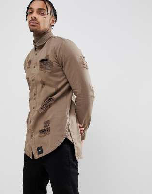 Sixth Effet JuneChemise À Vieilli Kaki Moulante 4L3Aj5R