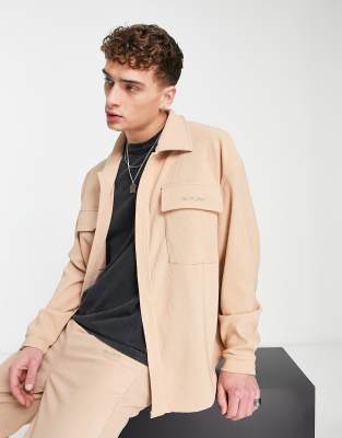 Sixth June pleated shirt in beige - ASOS Price Checker