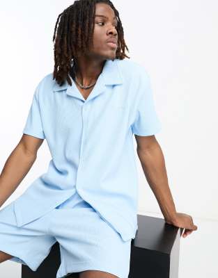 Sixth June plisse shirt in blue - ASOS Price Checker
