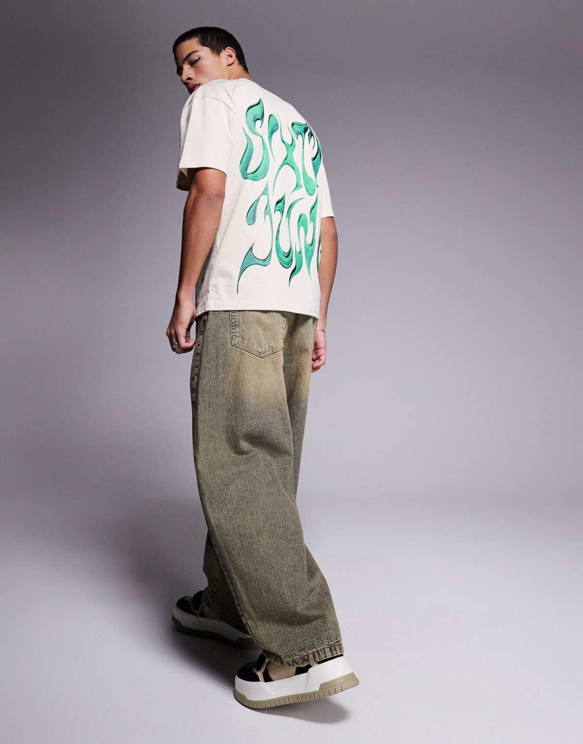 Sixth June chrome logo back print t-shirt in cream