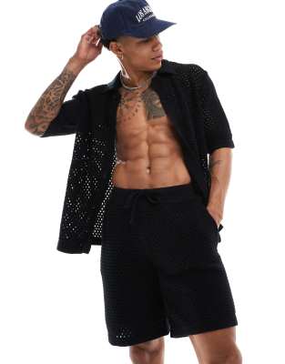 Sixth June Sixth June co-ord crochet shirt in black