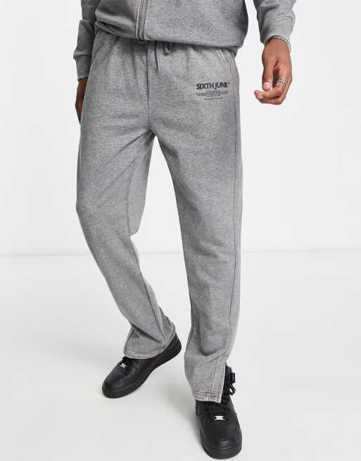 Sixth June co-ord heavyweight straight leg joggers in grey acid wash ...