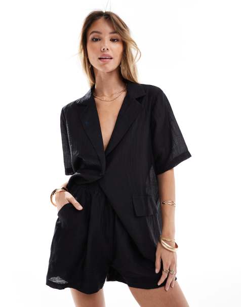 Sixth June co-ord linen relaxed short in black - view 1