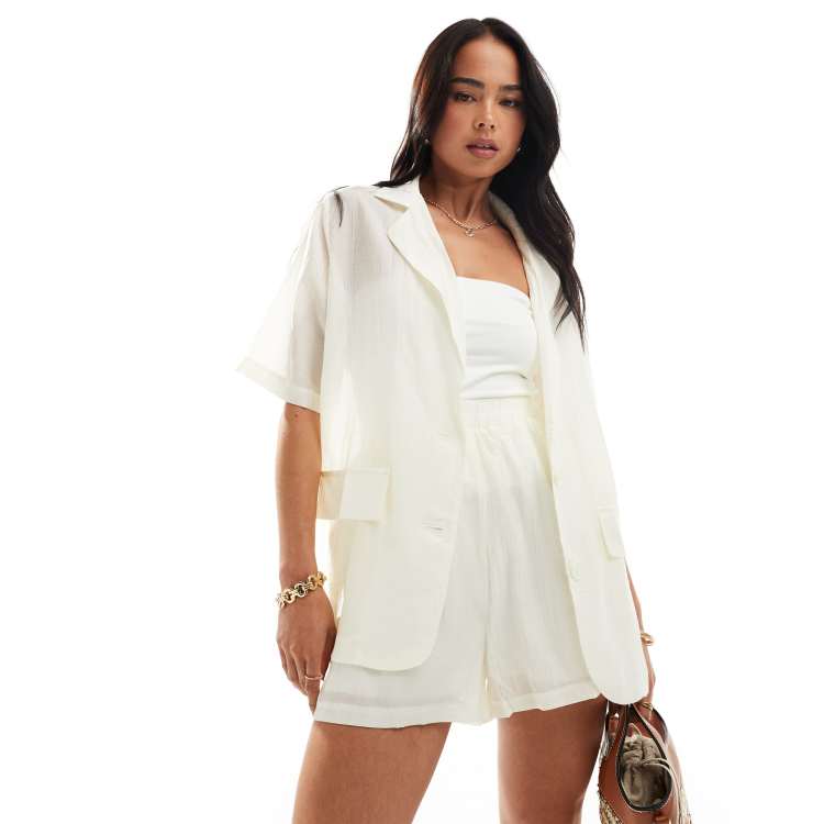 Sixth June co ord linen short sleeve blazer in white ASOS