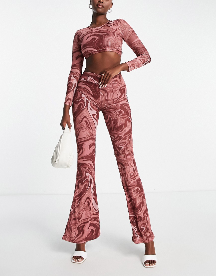 Sixth June co-ord mesh flare print trousers in pink