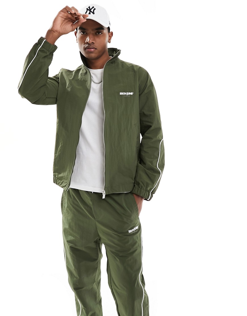 Sixth June co-ord nylon track jacket in khaki-Green