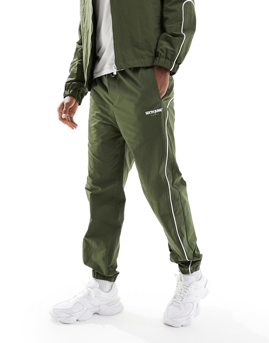 Sixth June co-ord nylon track pants in khaki-Green