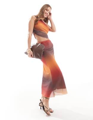 Sixth June co-ord ombre mesh maxi skirt in multi-Orange