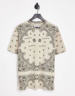 Sixth June co-ord oversized t-shirt in beige with all over bandana print