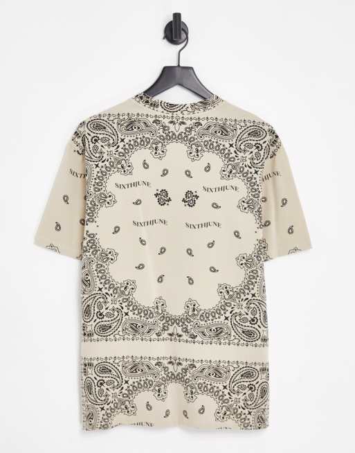 Sixth June co-ord oversized t-shirt in beige with all over bandana print, 2 of 4