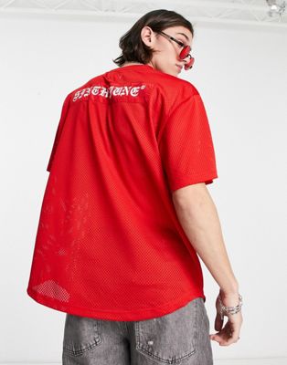 Sixth June co-ord oversized t-shirt in red mesh with gothic logo print