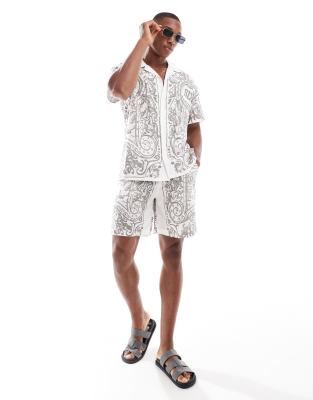 co-ord printed linen mix shorts in white