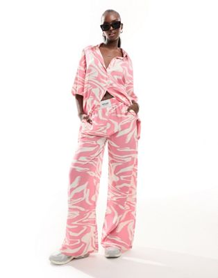 Sixth June co-ord printed straight leg trousers in pink