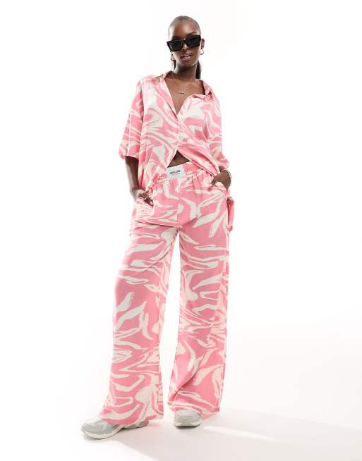 Sixth June co-ord printed straight leg trousers in pink 