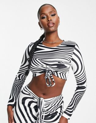 Sixth June co-ord psychedelic print crop top in black and white