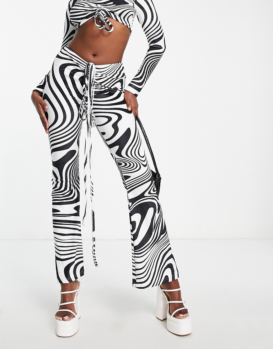 Sixth June co-ord psychedelic print trousers in black and white