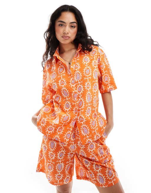 Sixth June - Co-ord set van linnen met print in oranje