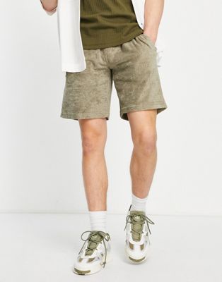 Sixth June co-ord shorts in light green towelling with logo embossing