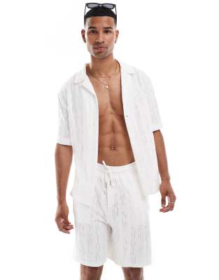 Sixth June Sixth June co-ord textured revere shirt in white