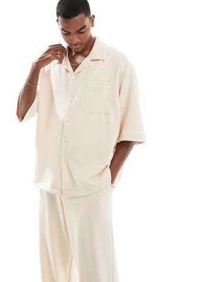 Sixth June Sixth June co-ord textured short sleeve shirt in beige-Neutral