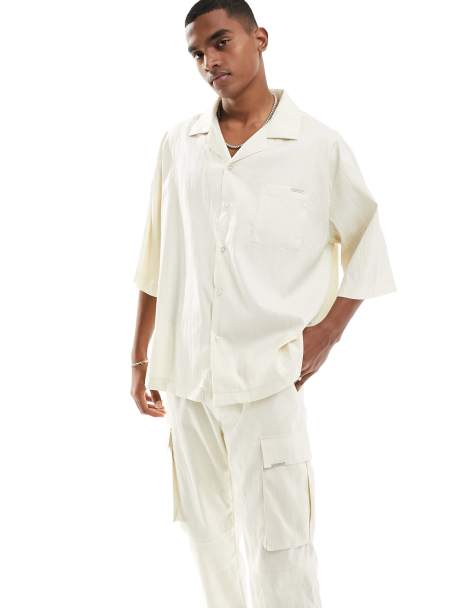 Sixth June co-ord textured short sleeve shirt in beige - view 1