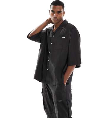 Sixth June Sixth June co-ord textured short sleeve shirt in black