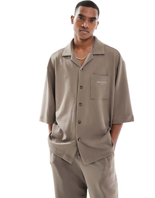 Sixth June co-ord textured short sleeve shirt in brown