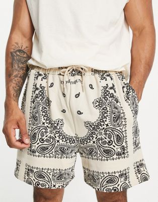Sixth June co-ord woven shorts in beige with all over bandana print