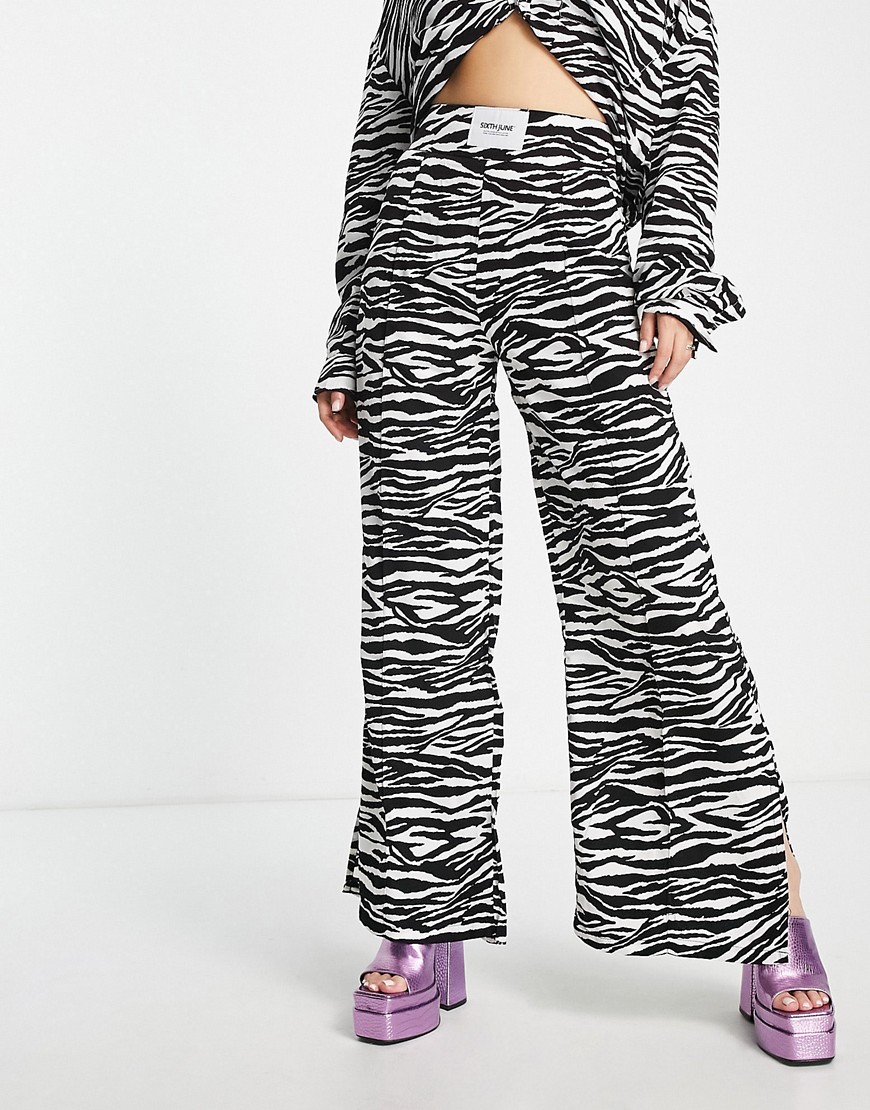 Sixth June co-ord zebra print wide leg trousers in black and white