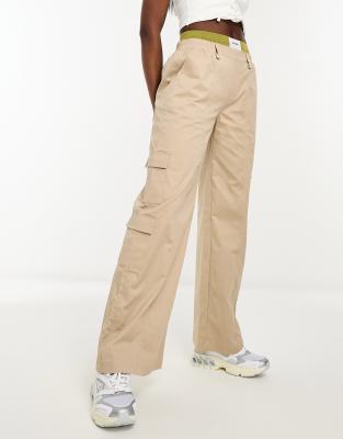 Sixth June Constrast Band Cargo Pants In Beige And Green-neutral