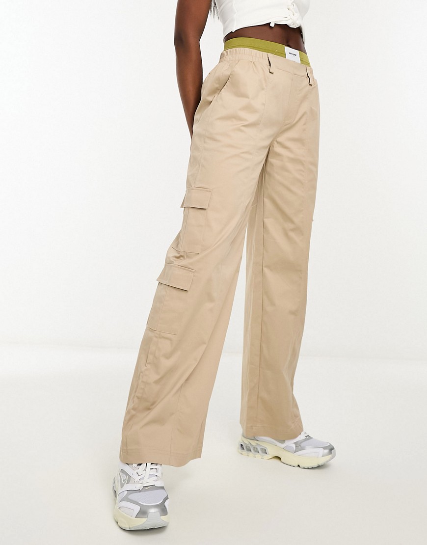 Sixth June constrast band cargo trousers in beige and green-Neutral