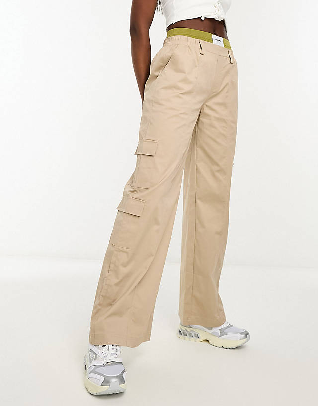 Sixth June - constrast band cargo trousers in beige and green