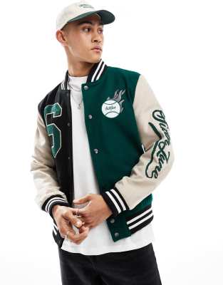 Sixth June contrast logo varsity jacket in cream multi | ASOS