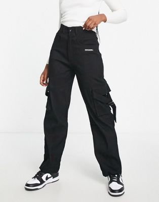 Sixth June cord utility cargo trousers in black