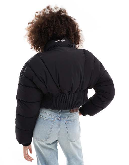 Sixth June corset detail cropped puffer coat in black