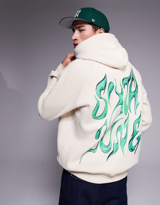 Sixth June - Cremehvid hættetrøje med logoprint på ryggen i kromdesign