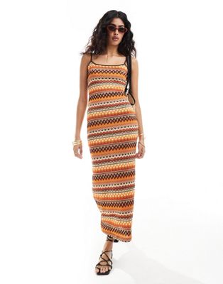 Sixth June Crochet Cami Maxi Dress In Multi-orange