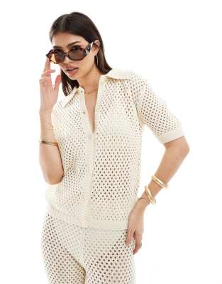 crochet shirt in beige - part of a set-Neutral