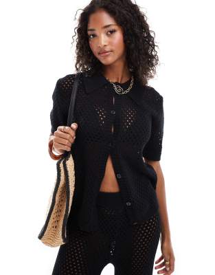 crochet shirt in black - part of a set