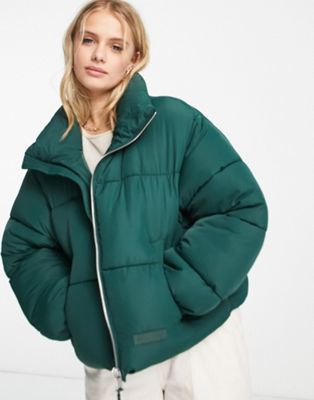 Sixth June cropped boxy puffer jacket in forest green