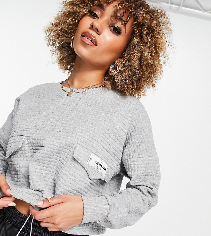 Sixth June cropped cargo sweatshirt in waffle with toggle waist-Grey