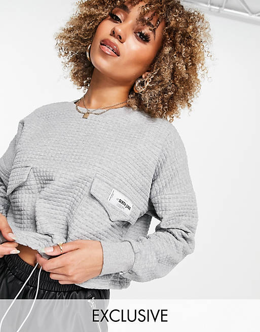 Sixth June cropped cargo sweatshirt in waffle with toggle waist