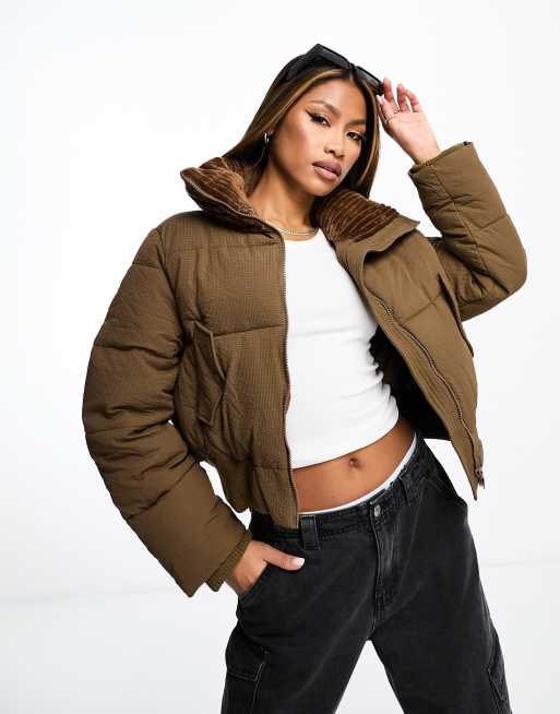 Sixth June cropped puffer jacket in brown