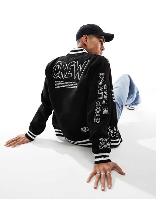 Sixth June – Custom – College-Jacke in Schwarz mit Grafikprints