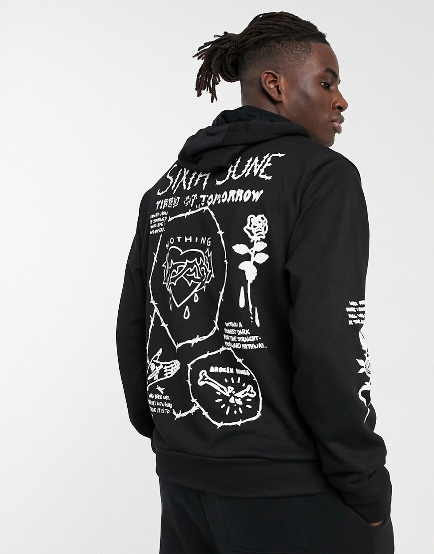 Sixth June custom print hoodie in black
