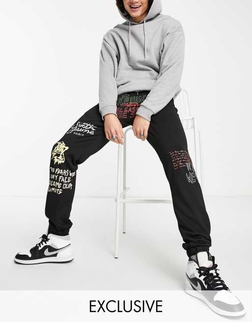 Sixth June custom print joggers in black exclusive to ASOS ASOS