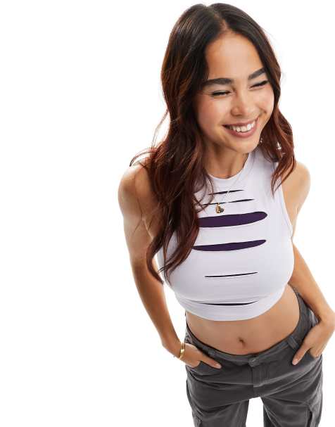 Spaghetti Strap Tank Crop Top in Lavender